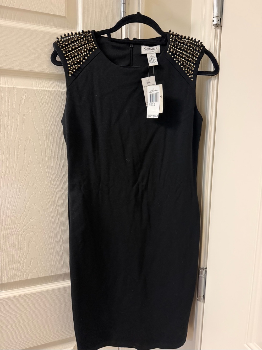 Carmen Marc Valvo Black Dress with Gold Beaded Embellishment